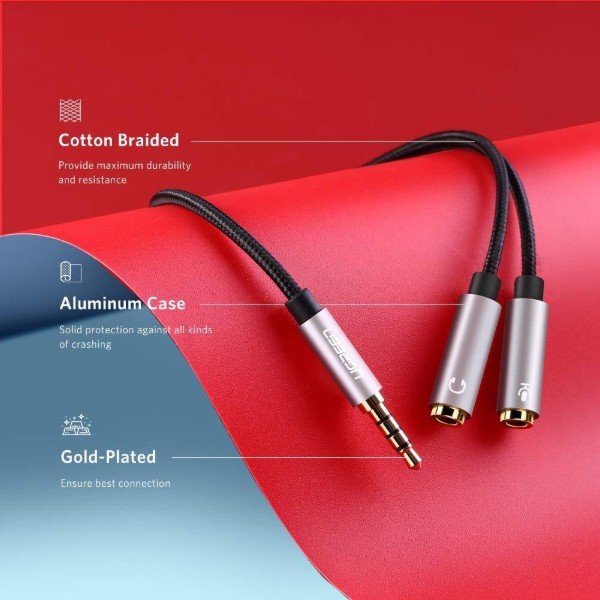 Фото - Кабель 3.5 мм - 3.5 мм UGREEN AV141 3.5mm Male to 2x3.5mm Female Headset Splitter 20 см Black (30619)